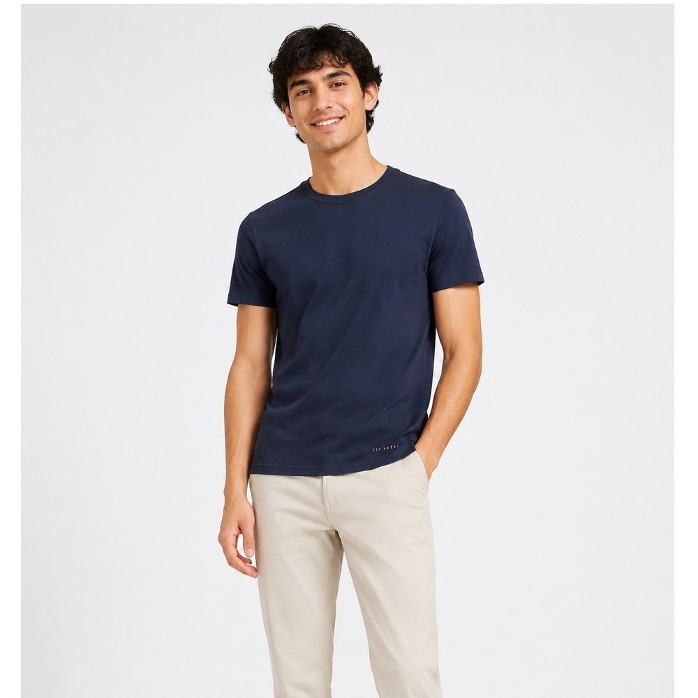 Ted Baker Mens T Shirt Small Navy Blue Cotton Blend Crew Neck Short Sleeve Logo